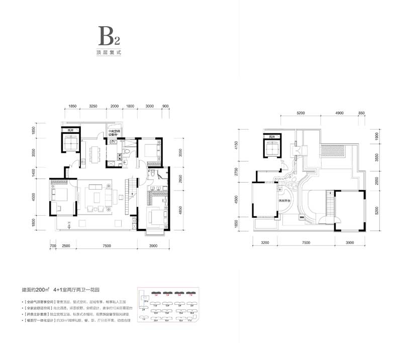 B2頂層復式 約200㎡ 4+1室兩廳兩衛一花園